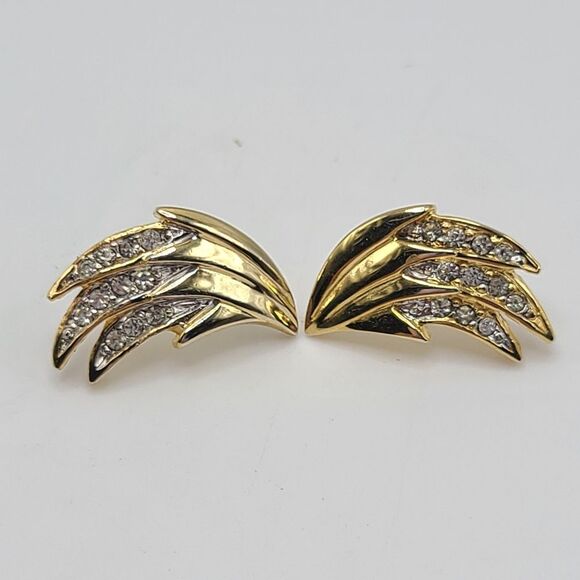 Monet Earrings, Gold Toned And Rhinestones, Pierced Posts - Picture 1 of 4